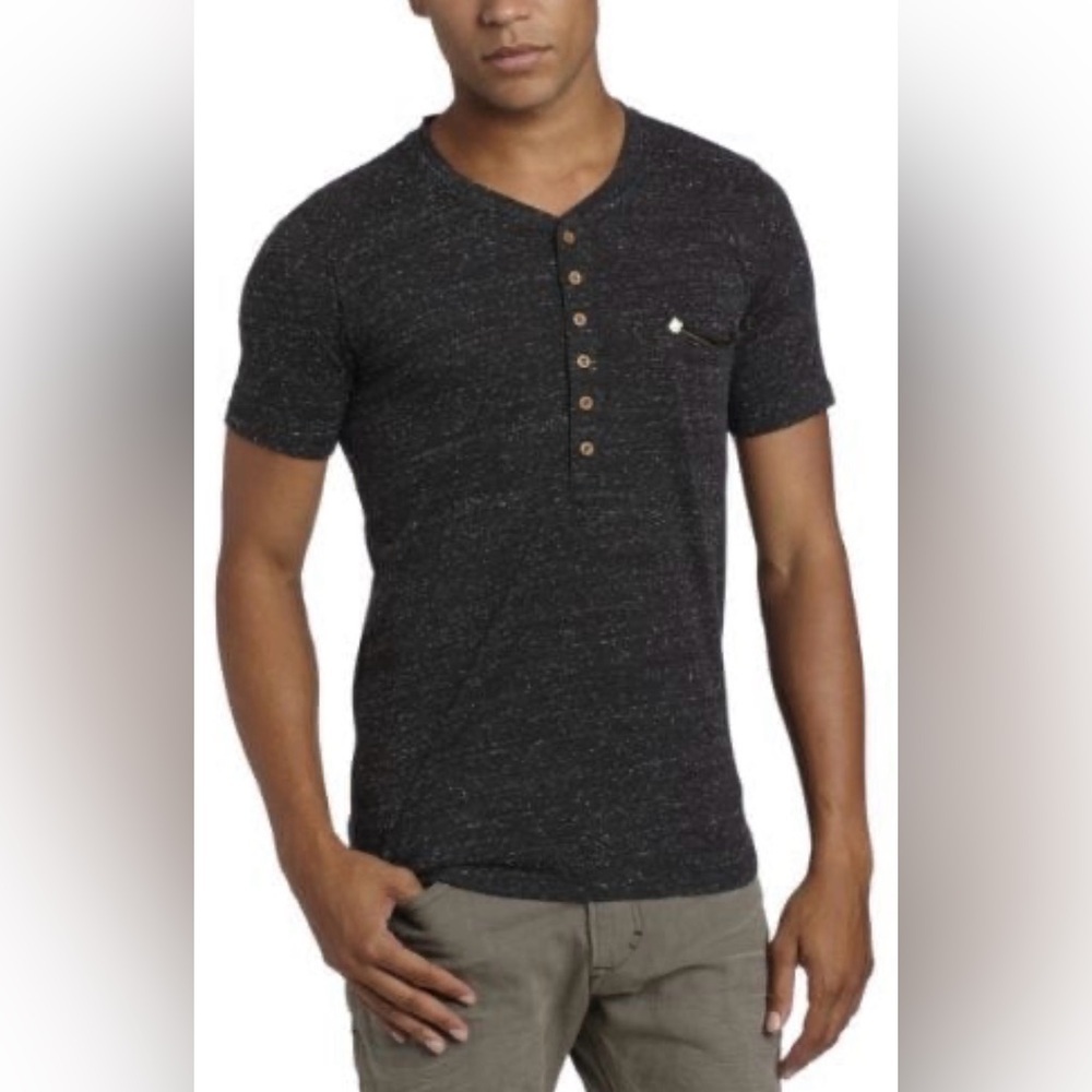Diesel Men’s Marled Henley T-Shirt Size Medium Gray Button Front Designer Tee